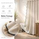 Extra Long Shower Curtains 90 Inch Linen Beige Cute Black Scalloped Boho Modern Shower Curtains for Bathroom Set, 72" W x 90" L