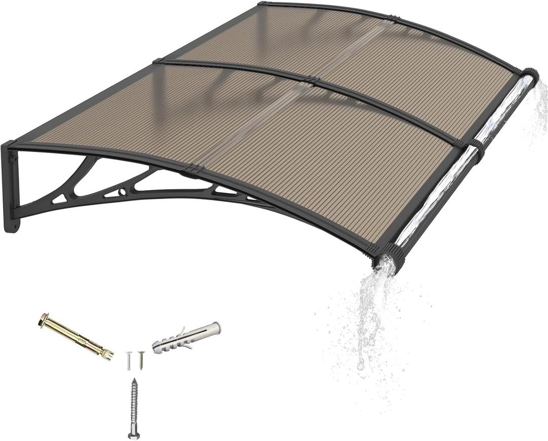 Window Awning for Door Entrance,24x48in Polycarbonate Cover Front Door Outdoor Patio Awning Canopy, UV, Rain & Snow Protection for Porch, Patio, Balconies(Brown) 60x120cm
