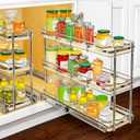 LYNK PROFESSIONAL lite Pull Out Spice Rack Organizer for Inside Kitchen Cabinets - 6"x21" - Slide Out Drawer  Wood/Chrome Sliding Spice Cabinet Organization Shelf Racks - 3 Tier