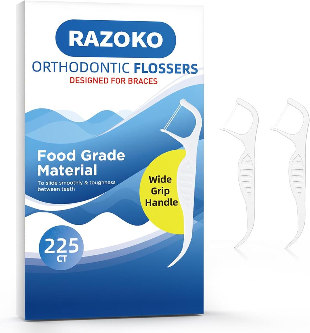 RAZOKO Orthodontic Flossers for Braces, Ortho Dental Floss Picks, Braces Flossers for Kids Teeth & Adults, Unflavored, 75 Count (Pack of 3)