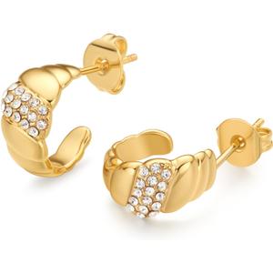 18K Gold Plated Huggie Hoop Earrings for Women, 925 Sterling Silver Post, Hypoallergenic Small Earrings (Charlotte Pav Huggies)