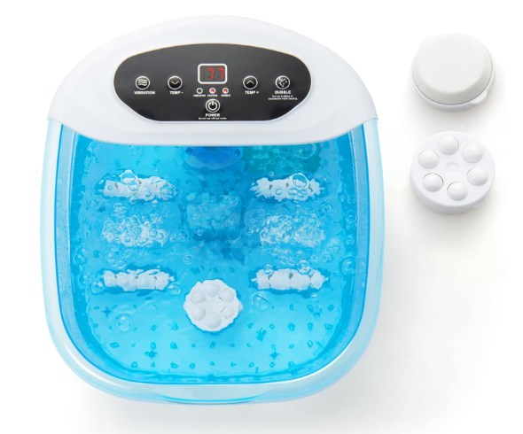 Foot Spa with Heat and Massage - Feet Bath Soak Tub w/Bubble, Vibration, Removable Pedicure Stone, Massage Beads, Auto Shut-Off, Relieve Feet Stress, Pedicure Foot Soaker Tub (Blue)