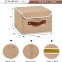 Collapsible Storage Boxes Baskets with Lid Cotton Linen Fabric Storage Bins with Faux Leather Handles Decorative Washable Cube Organizer Container for Home Closet Bedroom (Linen, Small Size)