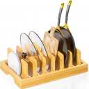 Kiasthome Bamboo Pot and Pan Organizer, Pot Lid Organizer Holder Rack for Countertop Drawer, Kitchen Cabinet Organizer with 7 Adjustable Dividers for Pots, Pans, Baking Sheets, Cutting Boards, Nature