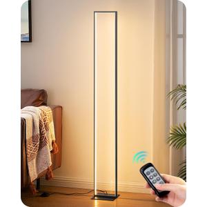 EDISHINE LED Floor Lamp, 55" Modern Minimalist Rectangular Corner Light, 3000K-6000K Dimmable, Remote Control & Foot Switch, Metal Base Standing Lamps for Living Room, Bedroom, Office, Black