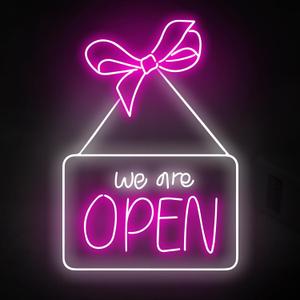 We Are Open For Business Led Sign, Pink Bow Open Neon Sign, Open Led Light, Personalized Room Wall Decor, Welcome Neon Light, Food Neon Sign for Business Window Open Signs