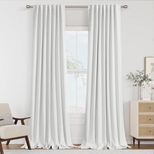 Guken White 100% Blackout Linen Curtains 84 Inch Length 2 Panels Set for Living Room Bedroom Back Tab Thermal Insulated 100% Black Out Drapes Room Darkening Farmhouse Style for Bedroom Curtains 52x84