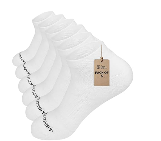The Sock Street No-Show Socks Men: Running & Compression - Low Cut & Ankle Support Socks for Men, White