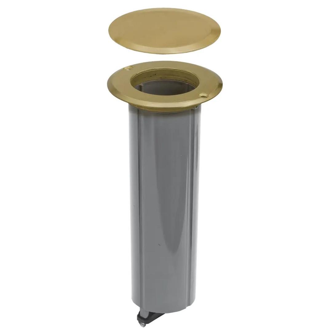 RACO 6RF151SR Round Nonmetallic Drop-in Floor Box Kit, Single Tamper Resistant 15A 125V Receptacle and 2-1/2-Inch Hole Saw, Includes Flange, Brass