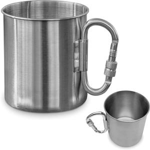 13.5 Oz Stainless Steel Camping Mug with Carabiner - Metal Camping Cup for Traveling, Lightweight and Heat-Resistant, Durable & Easy to Hold, Drink and Clean Hiking Cup with Secure Clip for Easy Carry