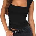 PINKMSTYLE Women's Basic Square Neck Tank Tops Double Lined Fitted Summer Tops Cute Sleeveless Shirts (Large, Black)