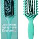 Evercomb Curl Defining Brush for Curly Hair - Detangling & Styling with Lightweight Ergonomic Nylon Bristles, Enhance Curls, Reduce Frizz/Breakage for Women (Green 1Pcs)