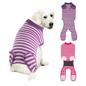 Packs Breathable Cotton Dog Recovery Suit for After Neuter Spay Abdominal Wounds Protector, Professional Anti-Licking Onesies for Male Female Pets Surgery Bandages, XL Purple & Pink Stripes