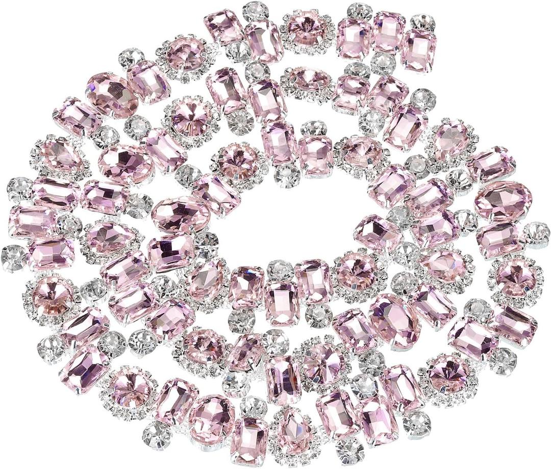 Uxcell Rhinestone Claw Chain, 1 Yard 2.2cm Width Flower Diamond Crystal Code Trim Chains for DIY Necklace Ribbon Cloth Accessories, Silver+Pink