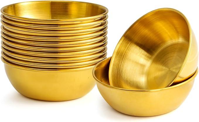 18 Pack 3.2inch Stainless Steel Sauce Dishes, Mini Individual Saucers Bowl Gold Sushi Dipping Bowls Round Seasoning Dishes Small Bowls for Prep Appetizer Plates