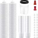 Disposable Paint Spray Sprayer Cup Liners & Lid System, 50 Standard 20 Ounce (600ml) Kit - 190 Mic- 50 Cup Liners, 50 Lids with Strainer, 1Hard Cup with Retainer Ring 20 Plugs,2 Cup Adapter