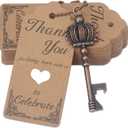 100 Pcs Key Bottle Opener Wedding Party Favors, Crown Skeleton Keys for Birthday Anniversary Party Souvenir Gifts for Guests with Keychain and Thank You Cards (Copper)