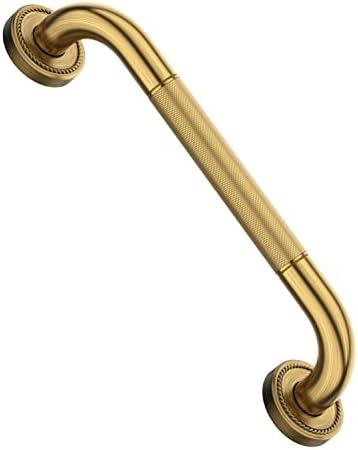 12 Inch Bronze Shower Grab Bar Gold, Munzong Antique Brass Bathroom Grab Bar w/Anti-Slip Knurled Grip, Bathroom Balance Bar, Safety Bath Handrail Support, Handicap Injury Elderly Senior Assist Handle