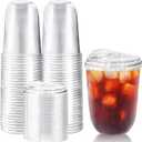 Alaeseje 50 Pack Clear Plastic Cups with Strawless Sip Lids,16 oz Iced Coffee Cups With Lids,Disposable PET Crystal Cups,Round Bottom To Go Cup for Iced Coffee Juice Smoothie Cold Beverage