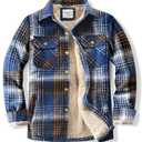 WINDFIT Men's Shirt Jacket Casual Button Down Shacket Flannel Jacket Warm Soft Plaid for Men Brown (3X-Large, Brown Line)