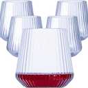 Lueumxc 40 Pack Plastic Ribbed Wine Glasses, 14Oz Origami Disposable Wine Glasses Unbreakable Clear Plastic Cocktail Glasses Recyclable Shatterproof Reusable Wine Cups (14oz-blue-40pack)