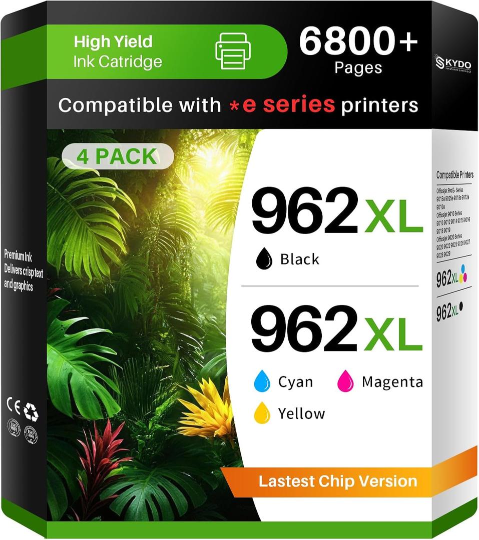 962XL Ink Cartridge Combo Pack Compatible for HP 962XL 962 Ink Cartridges Work with HP Officejet Pro 9018e 9015e 9018 9012e 9015 9010 9018e 9012 9025e 9025 9020 Printers (4 Packs)