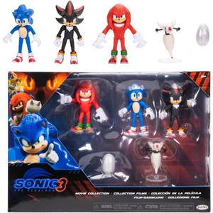 Sonic 3 Movie Action Figures 2.5-Inch Movie Collector Toy Figure Multi-Pack Includes Sonic Knuckles Shadow Buzz Bomber & Drone- Officially Licensed Toys