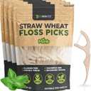 Dental Floss Picks - Straw Wheat Handle Flossers | Thin & Shred-Resistant Thread for Tight Gaps | Flossers for Adults | Gentle on Gums & Teeth | Gluten-Free & Vegan (200 Pack, Mint) 4 Pack