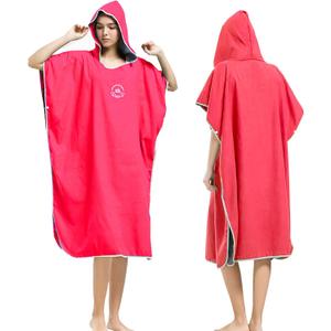 Hiturbo Microfiber Surf Poncho, Wetsuit Changing Bath Robe, Quick Dry Pool Swim Beach Towel with Hood (Rubin Red) One Size