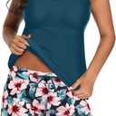 Tempt Me Two Piece Tankini Swimsuits for Women Tummy Control Bathing Suit with Shorts Athletic Two Side Pockets Swimwear, XL
