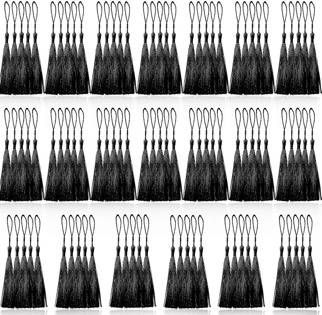 100 Pcs Black Mini Tassels 13cm/5 Inch with Loops for Bookmarks, Jewelry Making, DIY Projects