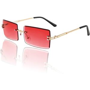 Rectangle Sunglasses for Women Men Fashion Retro Rimless Frameless Tinted Lens Sun Glasses Shades 2026 Stylish