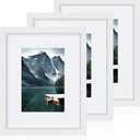 Hongkee 8x10 White Picture Frames set of 3, Made of Wooden and Glass Photo frame - Displays Picture 5x7 with Mat or 8 x 10 without Mat, Desktop & Wall Collage Frame set