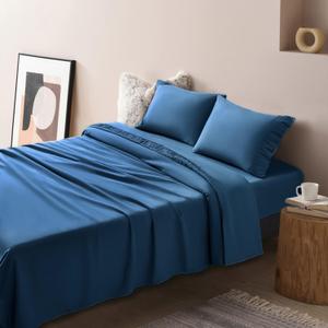 SONORO KATE Bedding Bed Sheets Set - 1800 Thread Count Soft Sheets, Cooling Microfiber Bedding Sheets & Pillowcases Sets-4 Pieces Sheets (King, Navy Blue)
