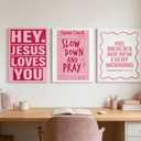 LWYANYT999 3Pcs Pink Christian Canvas Wall Art Light Pink Y2K College Dorm Room Painting Girls Dorm Room Jesus Aesthetic Wall Decor Preppy Teen Girls Apartment Bedroom Pictures Prints(16x24 inches)