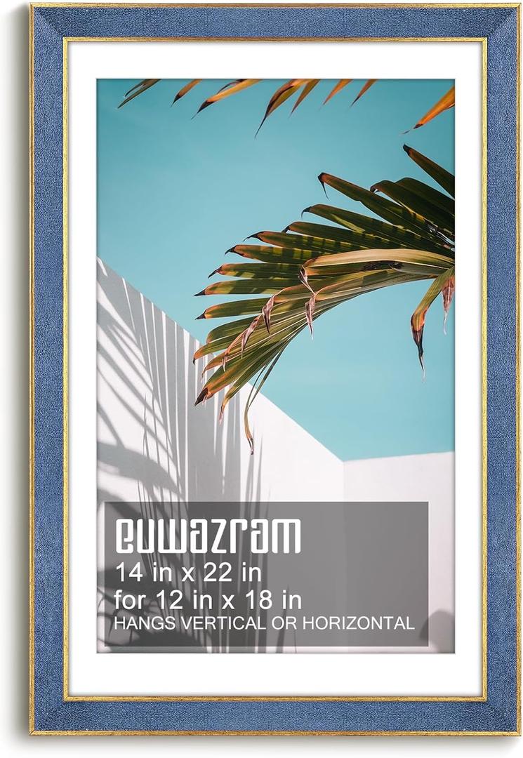 Suede 14x22 Frame - Single Frame, Christmas Elegant Sky Blue 14 x 22 Poster Frame with Mat for 12x18, 14x22 Picture Frames for Artwork, Puzzles, Photos and Movie Posters