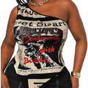 WDIRARA Women's Plus Size Graphic One Shoulder Tank Top Sleeveless Asymmetrical Top Streetwear,1XL