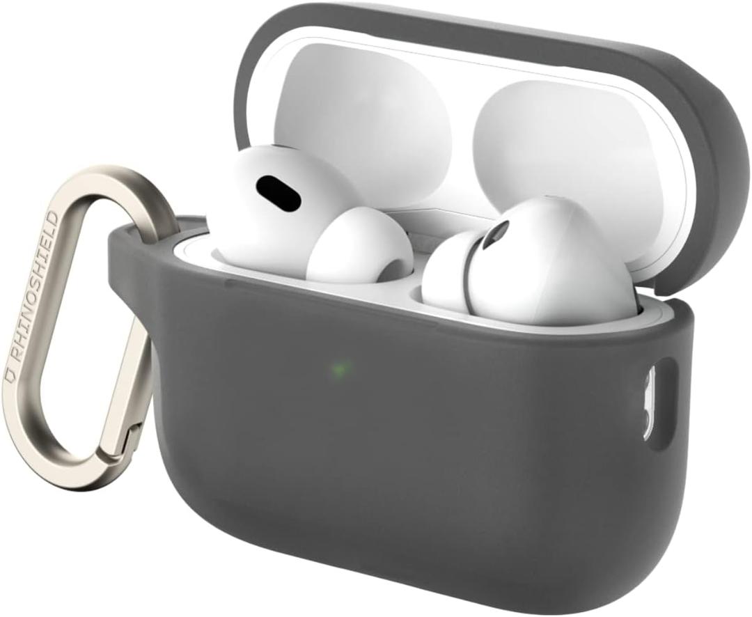 RHINOSHIELD AirPods Case with Carabiner Compatible with Apple [AirPods Pro 2] | Military Grade Drop Protection, Scratch Resistant, Wireless Charging - [Classic Black, Standard Set]