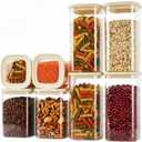 8pcs Square Glass Pantry Storage Jars Set with Glass Lids 1.22Qt/1.67Qt - Airtight Stackable Kitchen Canisters Sets for Pasta, Cereal, Flour | 40floz / 53floz Glass Pantry Storage Containers