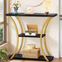 Hoctieon 3 Tier Console Table with Open Wood Shelves, Decorative Entryway Table with Curved Metal Frames, Narrow Sofa Table for Entrance, Living Room, Hallway, Gold and Black Marbled, 31.5" L x 11.8" W x 31.5" H