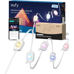 eufy Permanent Outdoor Lights E22, 100ft+ 50ft kit (Total 150ft) with 90 Triple-LED Lights, Smart RGBWW, Up to IP67 Waterproof, AI Lighting Themes for Halloween, Christmas, Links with Cameras, White