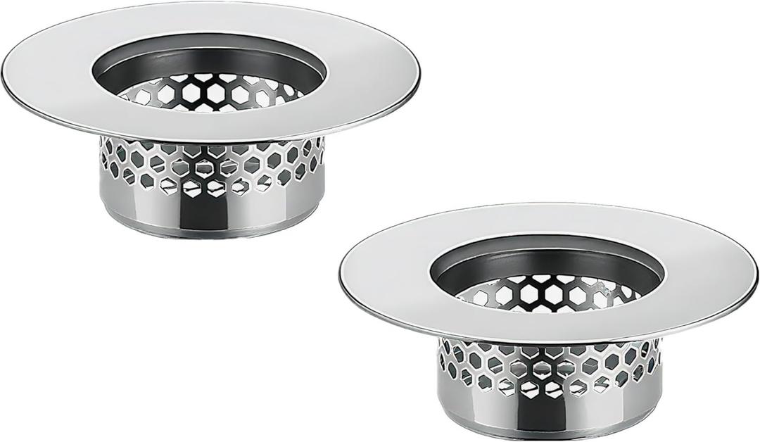 Bathroom Sink Filter - Fits 1.25"-1.60" Hole (2pcs) | Stainless Steel Hair Catcher for Bathroom/Bathtub/Laundry/RV Sink (Silver)