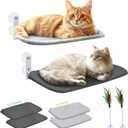 Idepet Cat Window Perch Cordless Foldable Cats Hammock Bed with Interactive Toys,Suction Cups,Reversible Cover Keep Pets Cool Warm for Summer Winter,Indoor Kitten Resting Seat(Gray&Black, 2 Pack)