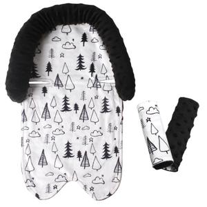 Head Support & Strap Cover for Baby Car Seats, Infant Car Seat Insert for Newborn, Soft Minky Carseat Insert Cushion Pad, Perfect for Carseats, Strollers, Swings (Black)