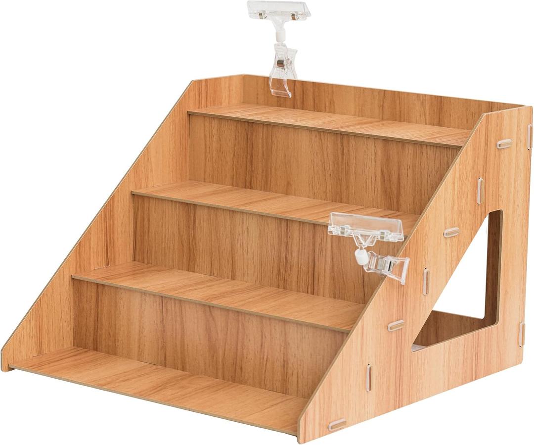 4-Tier Retail Wooden Display Riser - Farmers Market Craft Fair Display Rack - Candle Soap Display Stand for Craft Shows - Wood Countertop Pop Up Shop Display Rack for Tumblers Cupcakes Candy