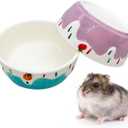 2 Pack Hamster Food Bowl Small Animals Ceramic Food Water Bowl Prevent Tipping Moving for Gerbil Chinchilla Hedgehog Rat (Color: Purple + Blue)