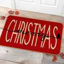 KORVITA Christmas Door Mat Merry Christmas Floor Mat Porch Decoration Mat Christmas Decoration Winter Anti-Slip Outdoor Indoor Low Profile Flax Floor Mat 17 x 29 Inch