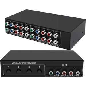 Component AV Video Switch Box 4 in 1 Out, BolAAzuL 4 Port 5 RCA YPbPr Cable RGB Component AV Switcher Selector Converter 4-Way Plug & Play for Retro Gaming PS2 Wii Xbox DVD Player TV
