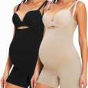 Women's Maternity Bodysuit Pregnancy Shapewear Shorts Bustless Sleeveless Tank Top Belly Support Rib Romper Jumpsuit (Medium, Nude+black) 2 Pac