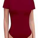 SHEIUGU Women's Crew Neck Short Sleeve Slim Fit T Shirts tops Basic Bodysuit Leotard Clothing(Short Sleeve Burgundy-X-Large)